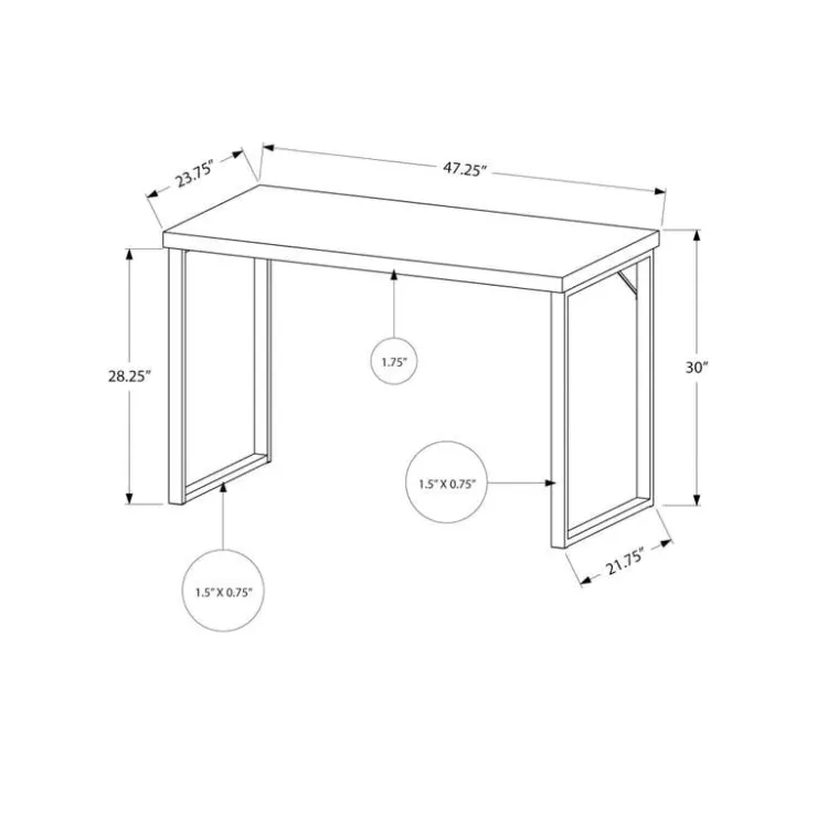 Monarch Computer desk - 48"l / / silver metal - White Hot