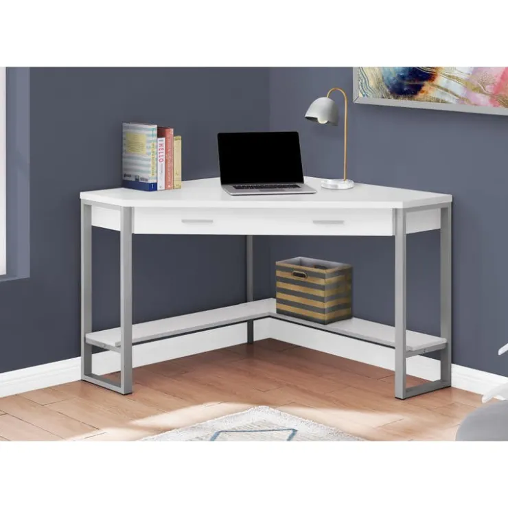 Monarch Computer desk - 42"l / corner / silver metal - White Discount