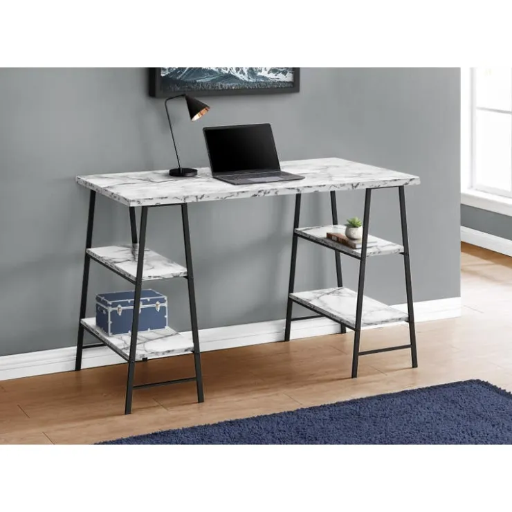 Monarch Computer desk - 48"l / marble-look / black metal - White Online