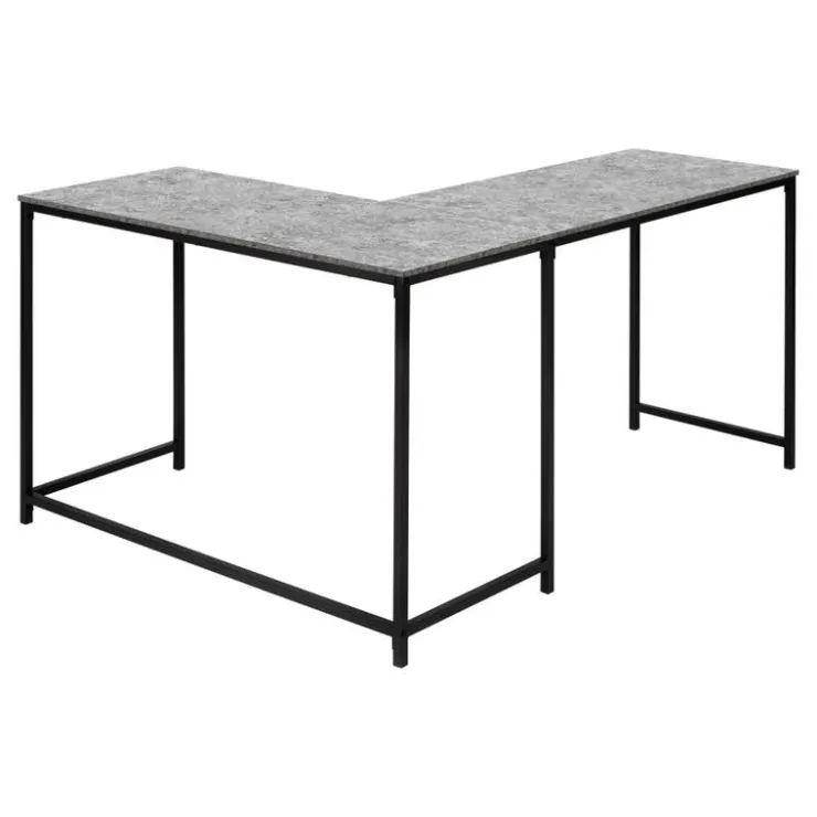 Monarch Computer desk - 58"l/ stone-look/ black metal corner - Grey Clearance