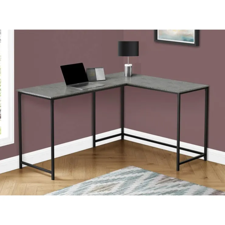 Monarch Computer desk - 58"l/ stone-look/ black metal corner - Grey Clearance