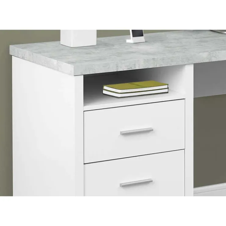 Monarch Computer desk - 80"l / cement-look left/right face - White