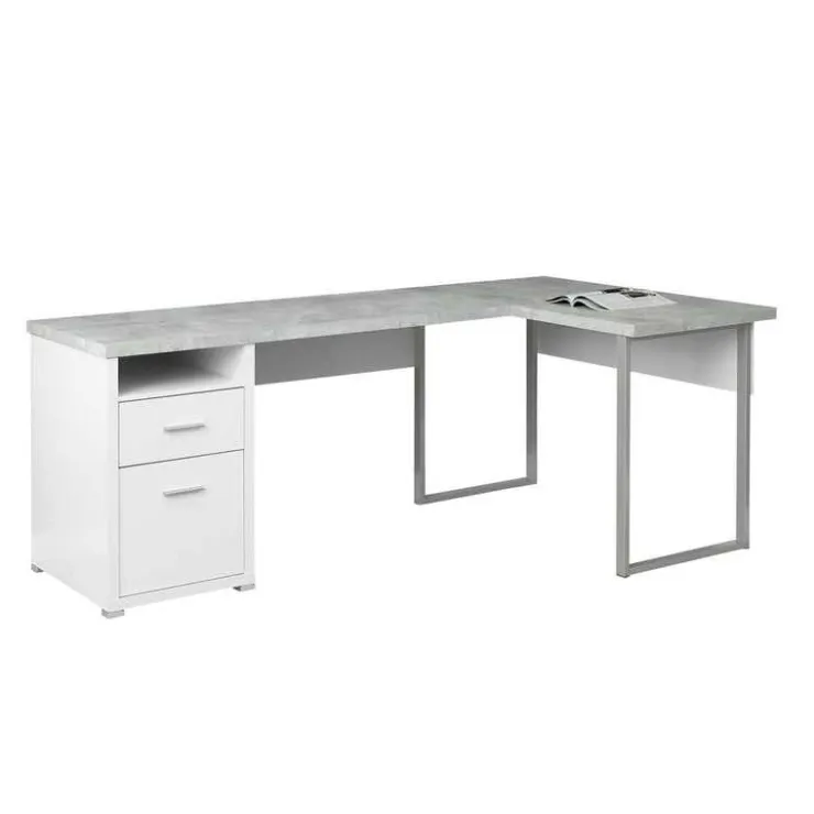 Monarch Computer desk - 80"l / cement-look left/right face - White