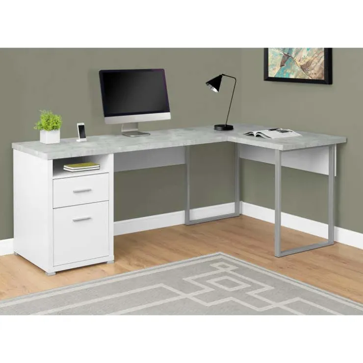 Monarch Computer desk - 80"l / cement-look left/right face - White