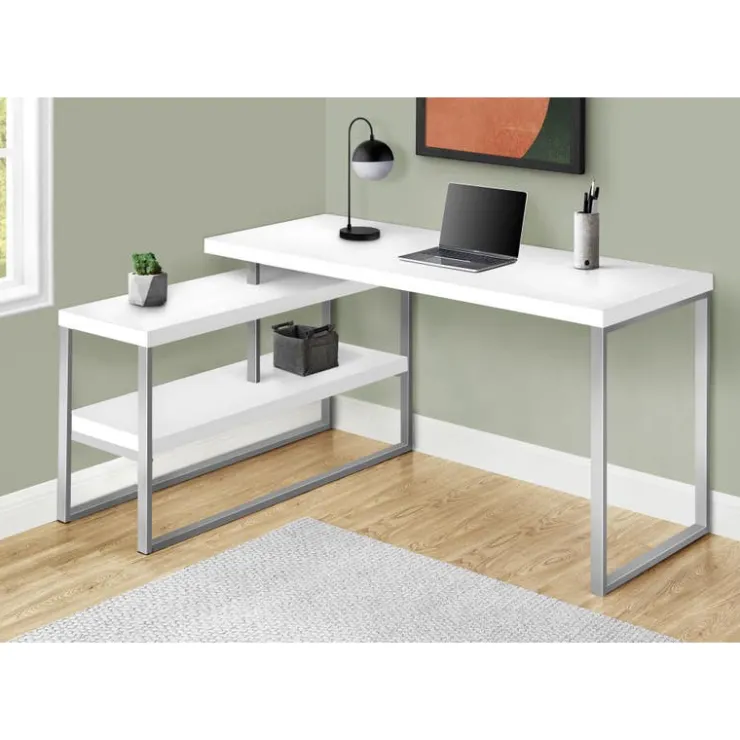 Monarch Computer desk - l-shaped / corner / 2 open shelves / 60"l x 47"w - / si - White Best