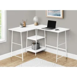 Monarch Computer desk - l-shaped / corner / 2 open shelves / sawhorse style - 47l x 4 - White Outlet