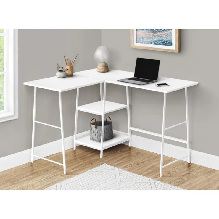 Monarch Computer desk - l-shaped / corner / 2 open shelves / sawhorse style - 47l x 4 - White Outlet