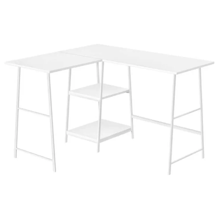 Monarch Computer desk - l-shaped / corner / 2 open shelves / sawhorse style - 47l x 4 - White Outlet