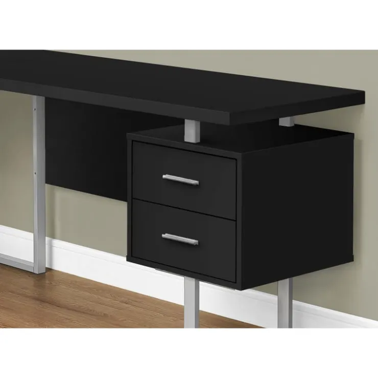 Monarch Computer desk - l-shaped / corner / 3 drawers / metal legs / reversible - 71" - Black Sale