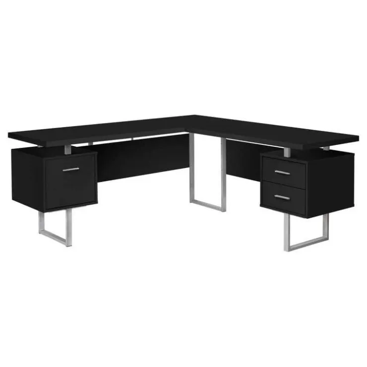 Monarch Computer desk - l-shaped / corner / 3 drawers / metal legs / reversible - 71" - Black Sale