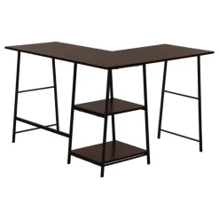 Monarch Computer desk - l-shaped / corner / 2 open shelves / sawhorse style - 47l x 4 - Espresso Sale