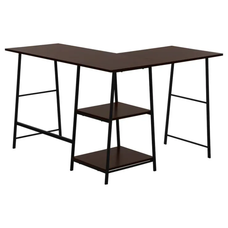 Monarch Computer desk - l-shaped / corner / 2 open shelves / sawhorse style - 47l x 4 - Espresso Sale