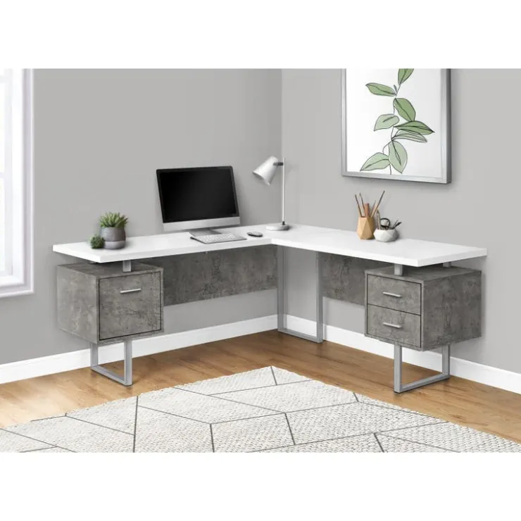 Monarch Computer desk - l-shaped / corner / 3 drawers / metal legs / reversible - 71" - White Best