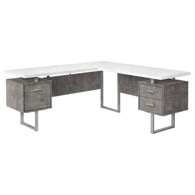Monarch Computer desk - l-shaped / corner / 3 drawers / metal legs / reversible - 71" - White Best