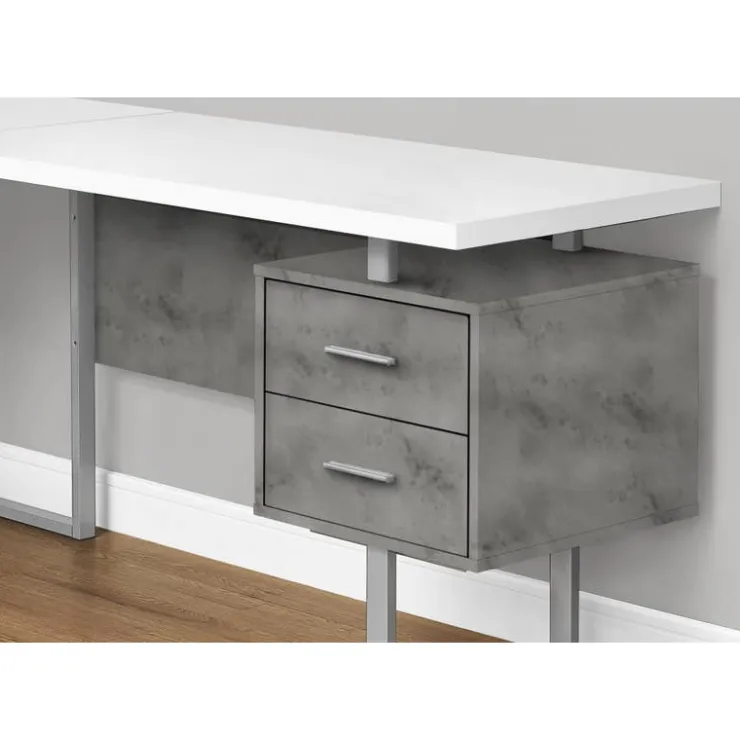 Monarch Computer desk - l-shaped / corner / 3 drawers / metal legs / reversible - 71" - White Best