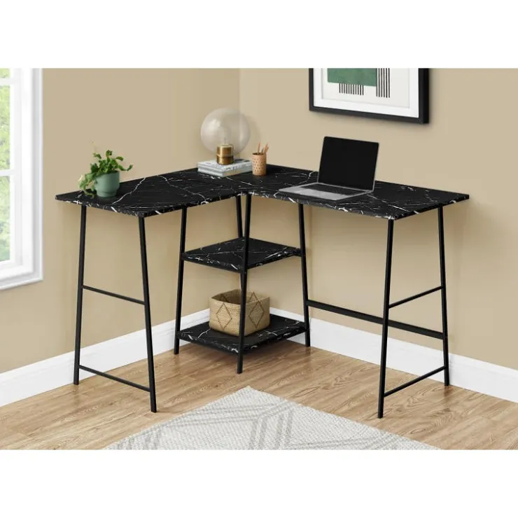 Monarch Computer desk - l-shaped / corner / 2 open shelves / sawhorse style - 47l x 4 - Black Online