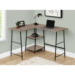 Monarch Computer desk - l-shaped / corner / 2 open shelves / sawhorse style - 47l x 4 - Dark Taupe Hot