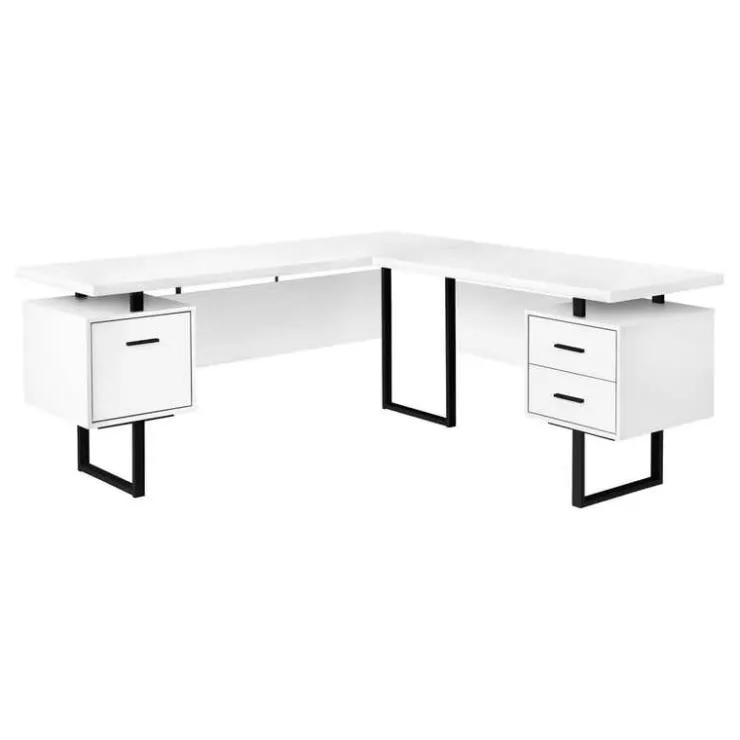 Monarch Computer desk - l-shaped / corner / 3 drawers / metal legs / reversible - 71" - White Sale
