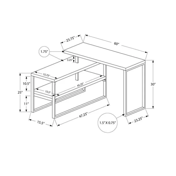 Monarch Computer desk - l-shaped / corner / 2 open shelves / 60"l x 47"w - concr - Grey Outlet