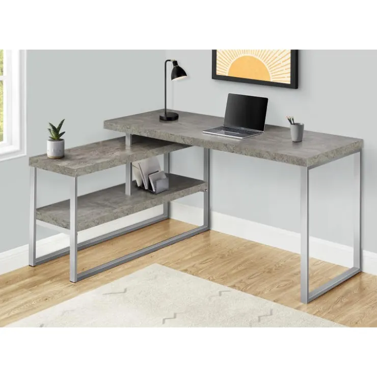 Monarch Computer desk - l-shaped / corner / 2 open shelves / 60"l x 47"w - concr - Grey Outlet