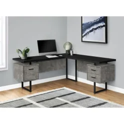 Monarch Computer desk - l-shaped / corner / 3 drawers / metal legs / reversible - 71" - Black Clearance