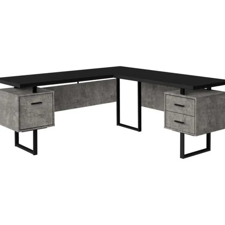 Monarch Computer desk - l-shaped / corner / 3 drawers / metal legs / reversible - 71" - Black Clearance