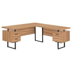 Monarch Computer desk - l-shaped / corner / 3 drawers / metal legs / reversible - 71" - Brown Clearance