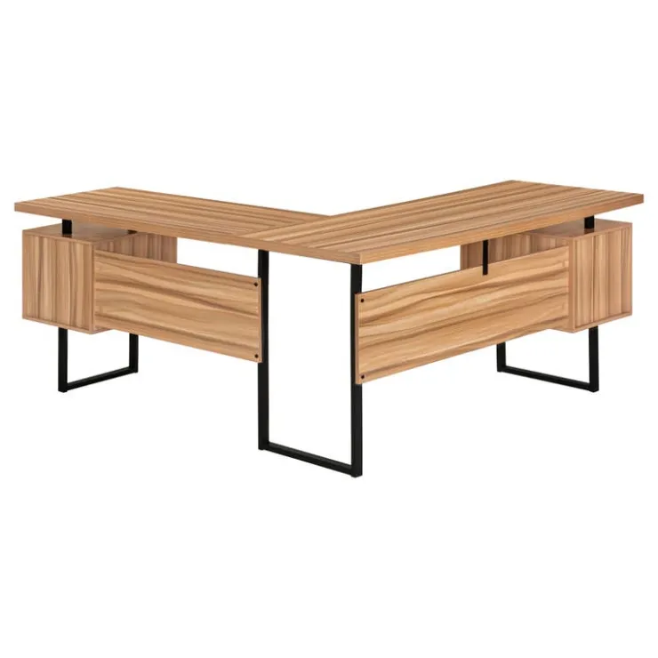 Monarch Computer desk - l-shaped / corner / 3 drawers / metal legs / reversible - 71" - Brown Clearance