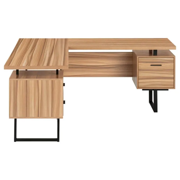Monarch Computer desk - l-shaped / corner / 3 drawers / metal legs / reversible - 71" - Brown Clearance
