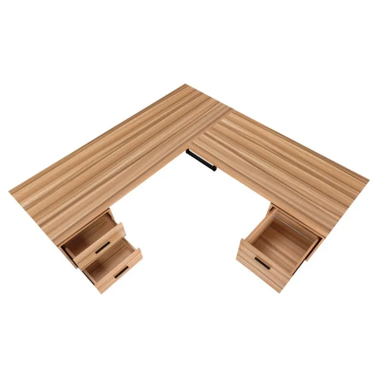 Monarch Computer desk - l-shaped / corner / 3 drawers / metal legs / reversible - 71" - Brown Clearance