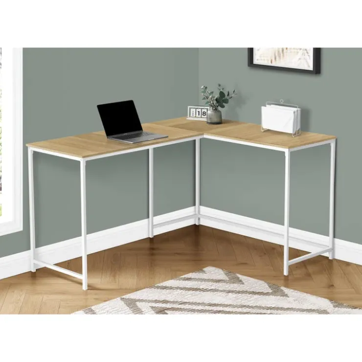 Monarch Computer desk - l-shaped / corner / metal base - 58"l x 44"w - wood-l - Natural New