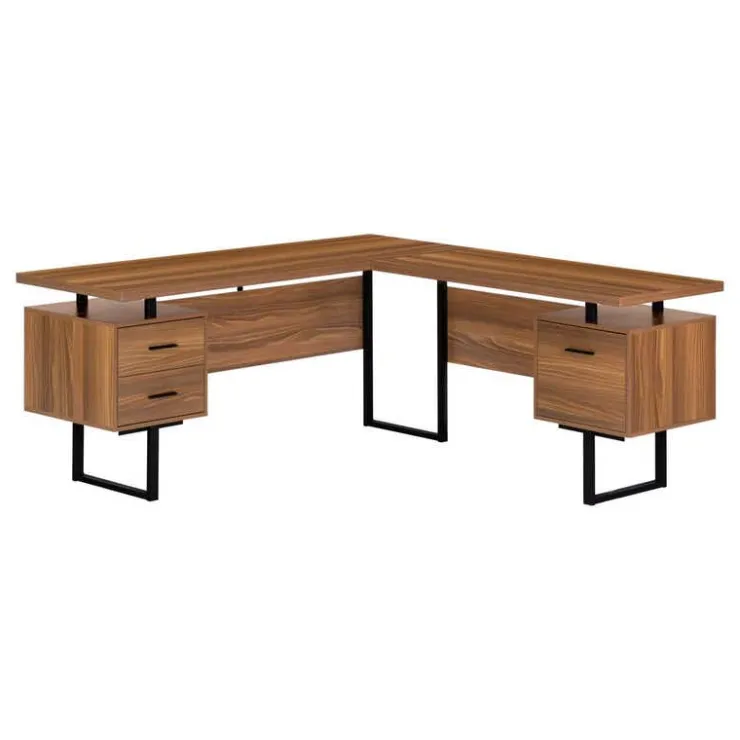 Monarch Computer desk - l-shaped / corner / 3 drawers / metal legs / reversible - 71" - Walnut Discount