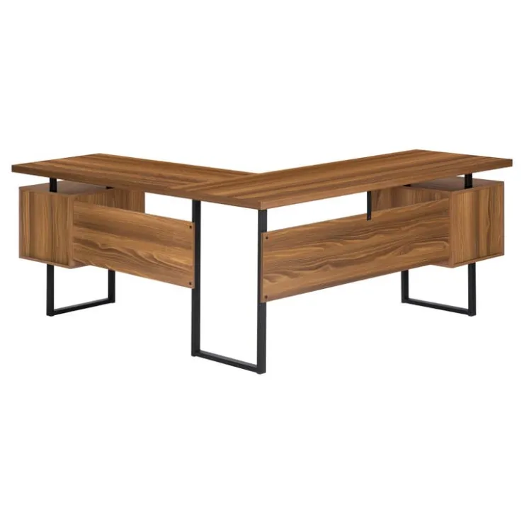 Monarch Computer desk - l-shaped / corner / 3 drawers / metal legs / reversible - 71" - Walnut Discount