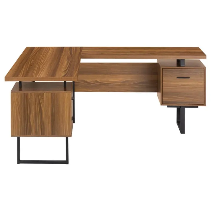 Monarch Computer desk - l-shaped / corner / 3 drawers / metal legs / reversible - 71" - Walnut Discount