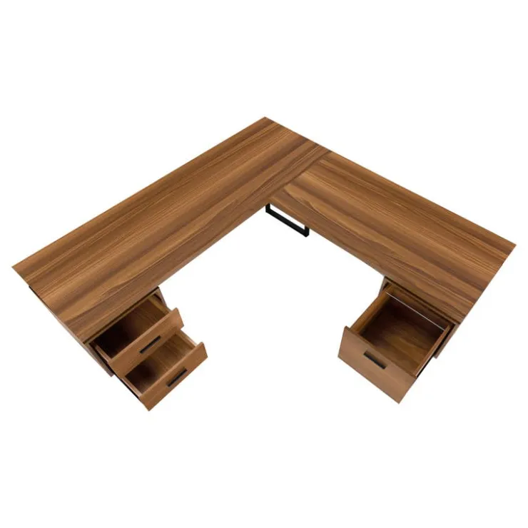 Monarch Computer desk - l-shaped / corner / 3 drawers / metal legs / reversible - 71" - Walnut Discount