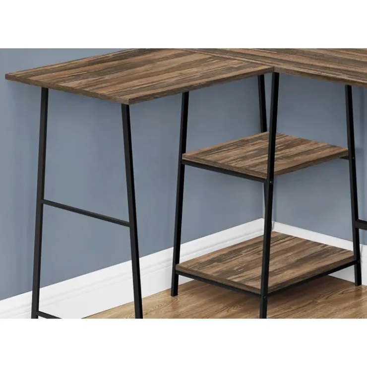 Monarch Computer desk - l-shaped / corner / 2 open shelves / sawhorse style - 47l x 4 - Brown Sale