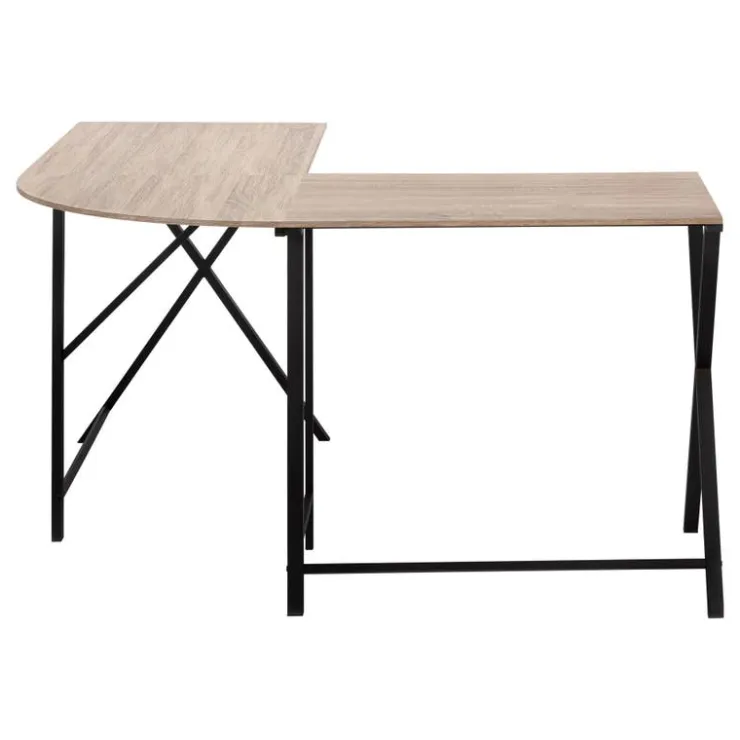 Monarch Computer desk - l-shaped / rounded corner / metal base with x-shaped sides - - Dark Taupe Discount
