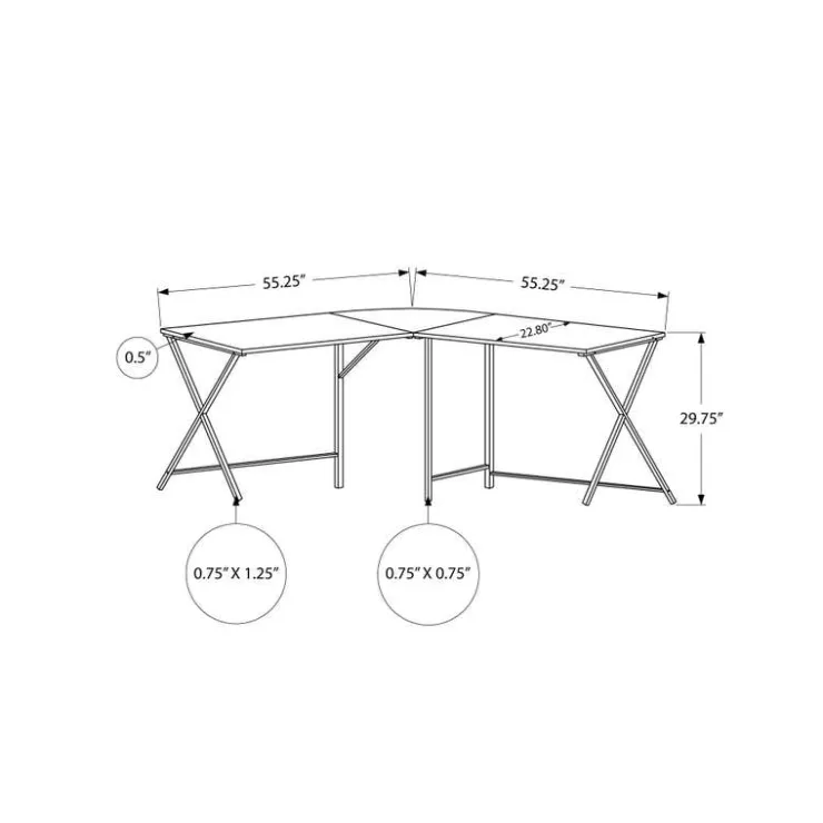 Monarch Computer desk - l-shaped / rounded corner / metal base with x-shaped sides - - Dark Taupe Discount
