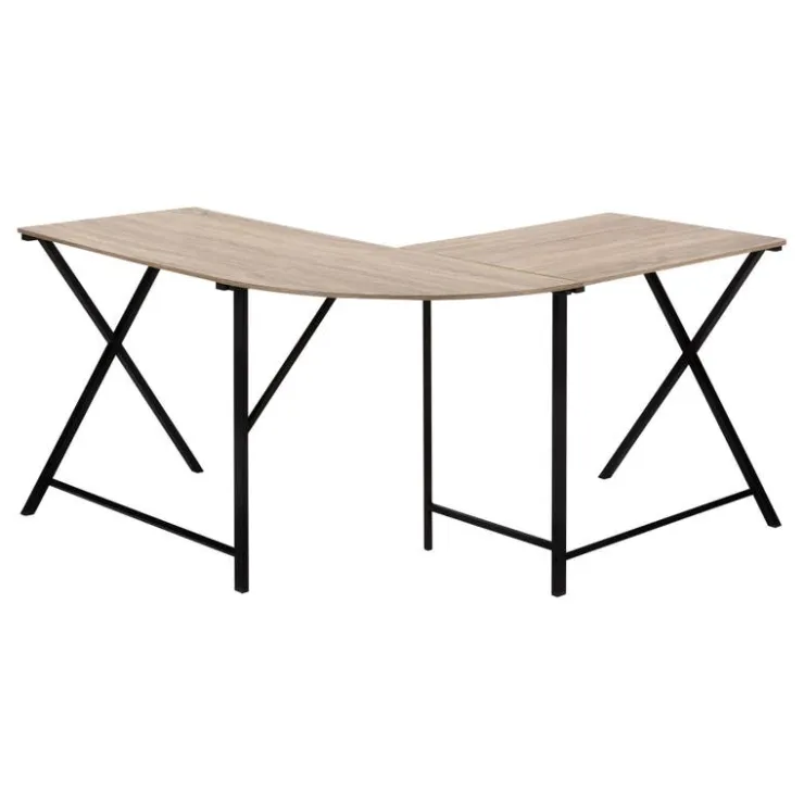 Monarch Computer desk - l-shaped / rounded corner / metal base with x-shaped sides - - Dark Taupe Discount