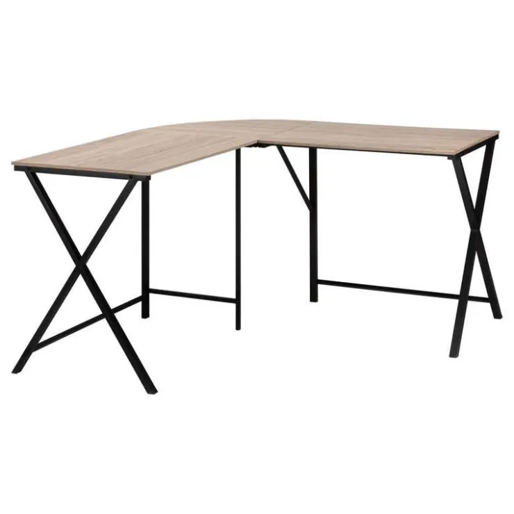 Monarch Computer desk - l-shaped / rounded corner / metal base with x-shaped sides - - Dark Taupe Discount