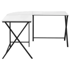 Monarch Computer desk - l-shaped / rounded corner / metal base with x-shaped sides - - White Clearance