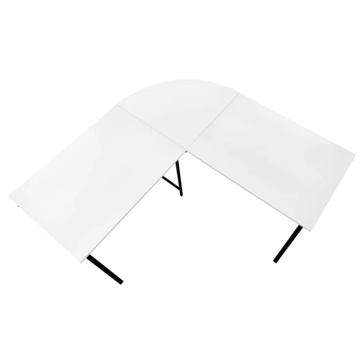 Monarch Computer desk - l-shaped / rounded corner / metal base with x-shaped sides - - White Clearance