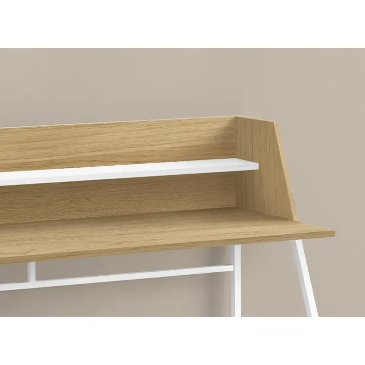 Monarch Computer desk - small hutch / 1 shelf / trapezoid-shaped legs - 48"l - natura - Natural