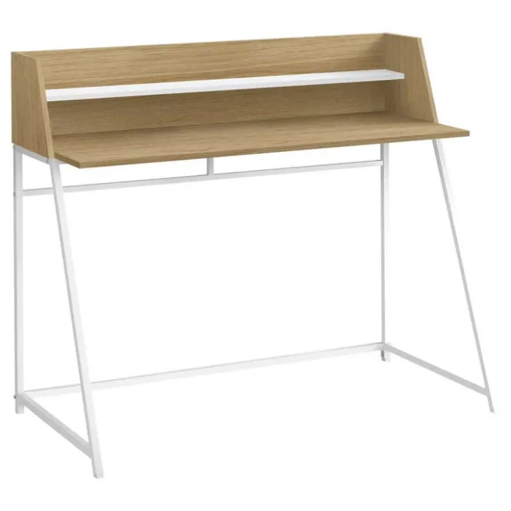 Monarch Computer desk - small hutch / 1 shelf / trapezoid-shaped legs - 48"l - natura - Natural
