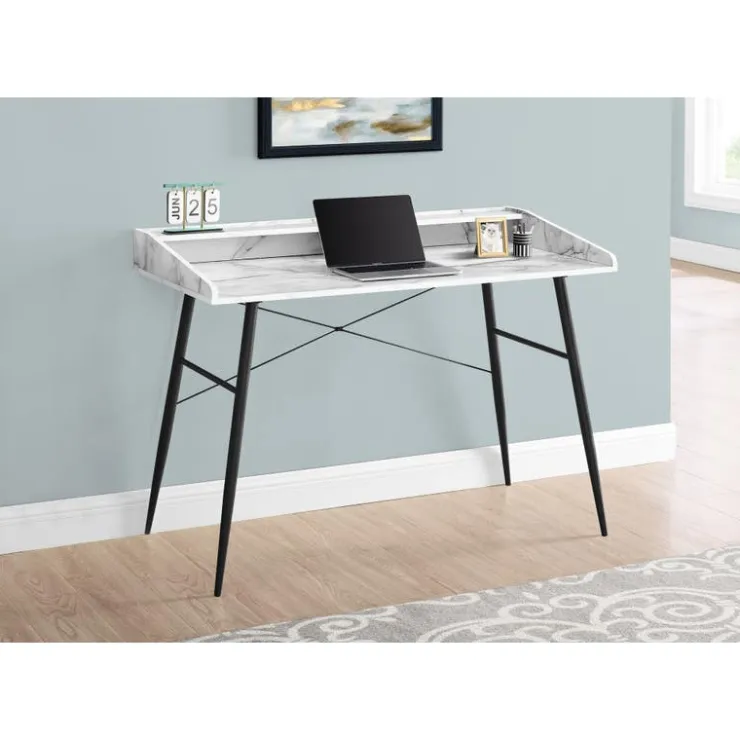 Monarch Computer desk - small hutch / 2 storage cubbies / 1 shelf - 48"l - marb - White Online