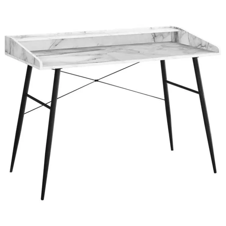 Monarch Computer desk - small hutch / 2 storage cubbies / 1 shelf - 48"l - marb - White Online