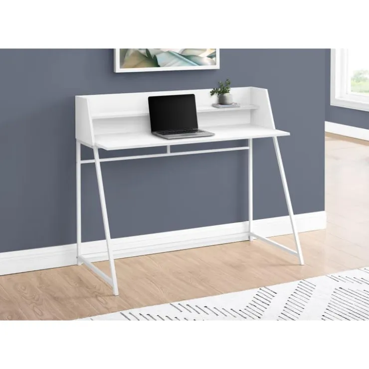Monarch Computer desk - small hutch / 1 shelf / trapezoid-shaped legs - 48"l - - White New