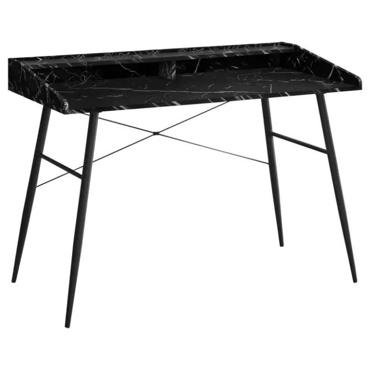 Monarch Computer desk - small hutch / 2 storage cubbies / 1 shelf - 48"l - marb - Black Clearance