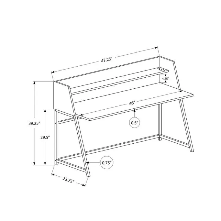 Monarch Computer desk - small hutch / 1 shelf / trapezoid-shaped legs - 48"l - w - Grey Hot