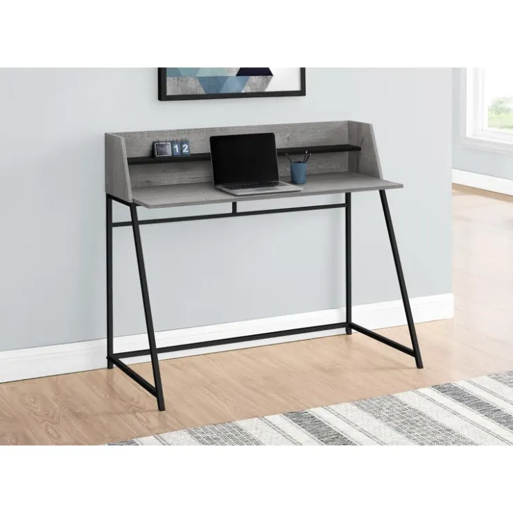 Monarch Computer desk - small hutch / 1 shelf / trapezoid-shaped legs - 48"l - w - Grey Hot